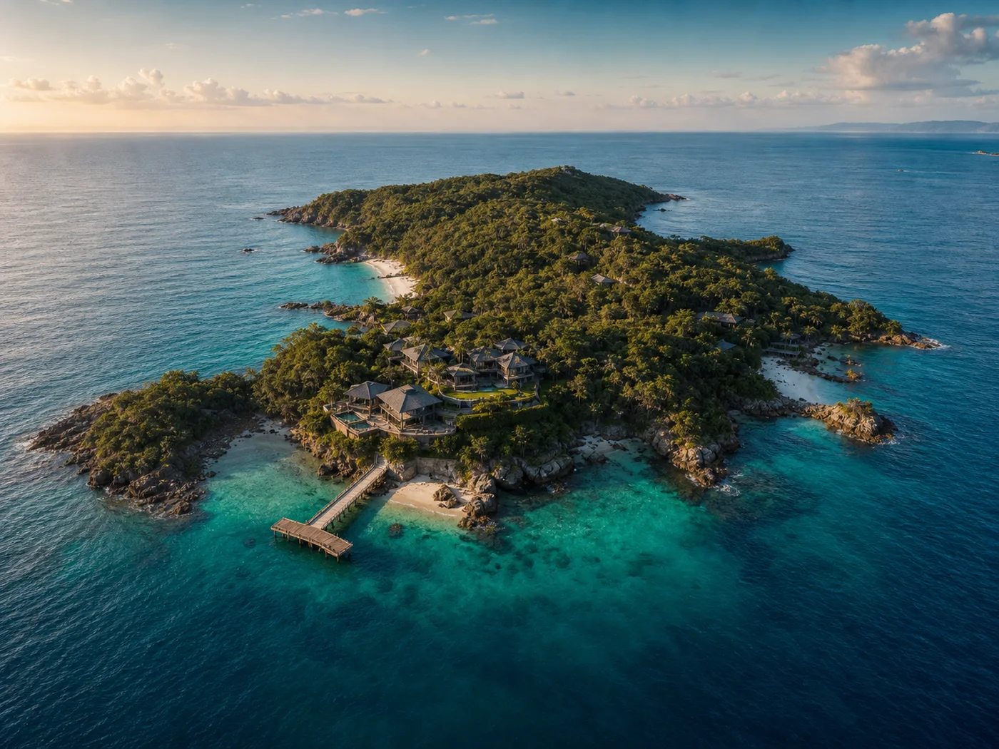 Aerial view of a private luxury island
